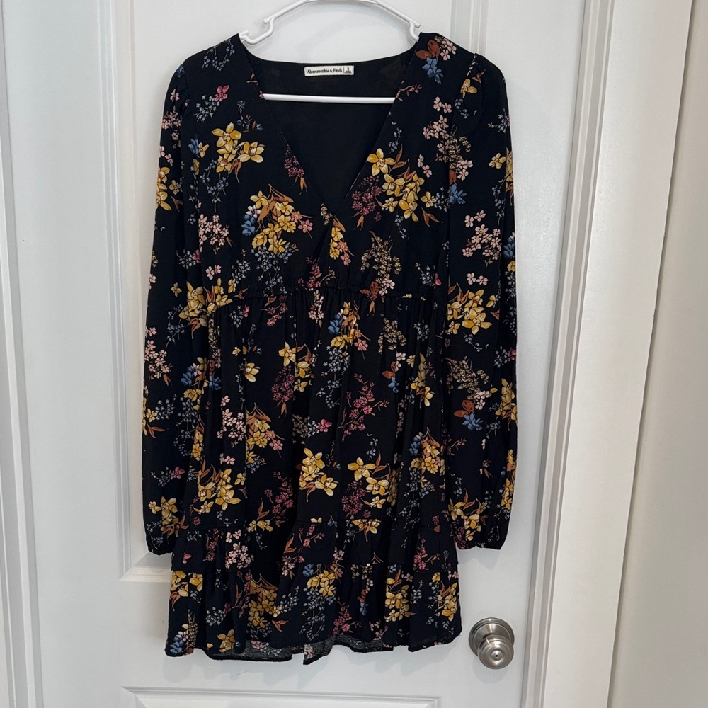 Abercrombie & Fitch Black Floral Mini Dress with Yellow & Pink Accents